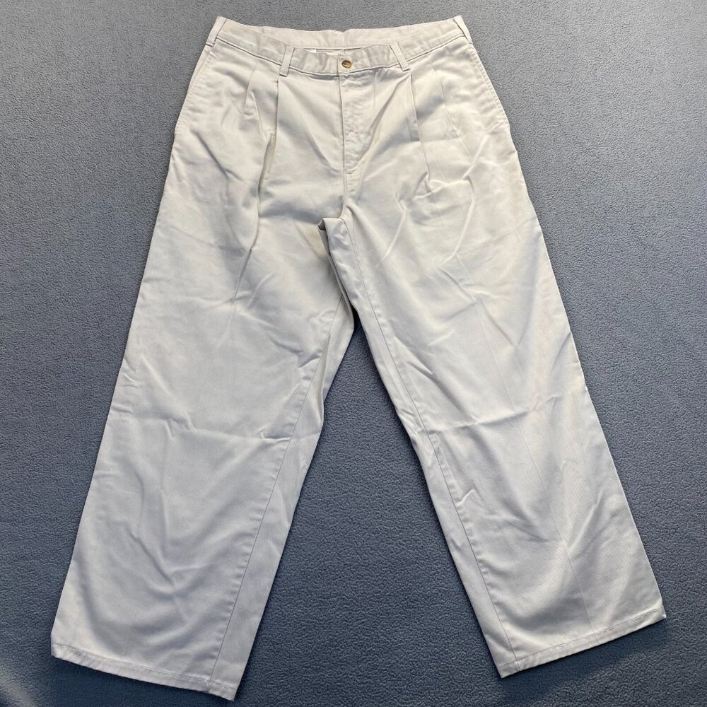 Bill Blass‎ Pants Men Size 34x32 Tan Cotton Blend Pleated Classic Fit